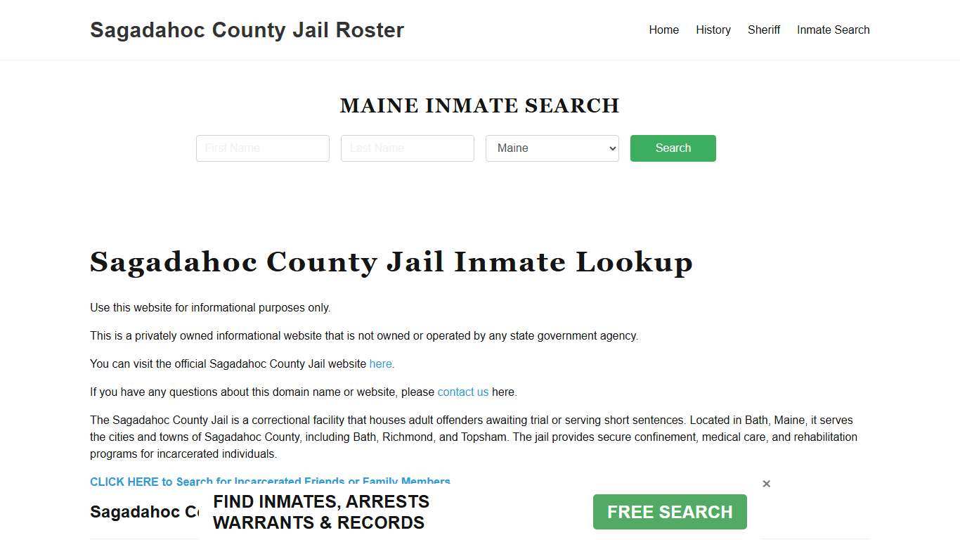 Sagadahoc County Jail Roster Lookup, ME, Inmate Search