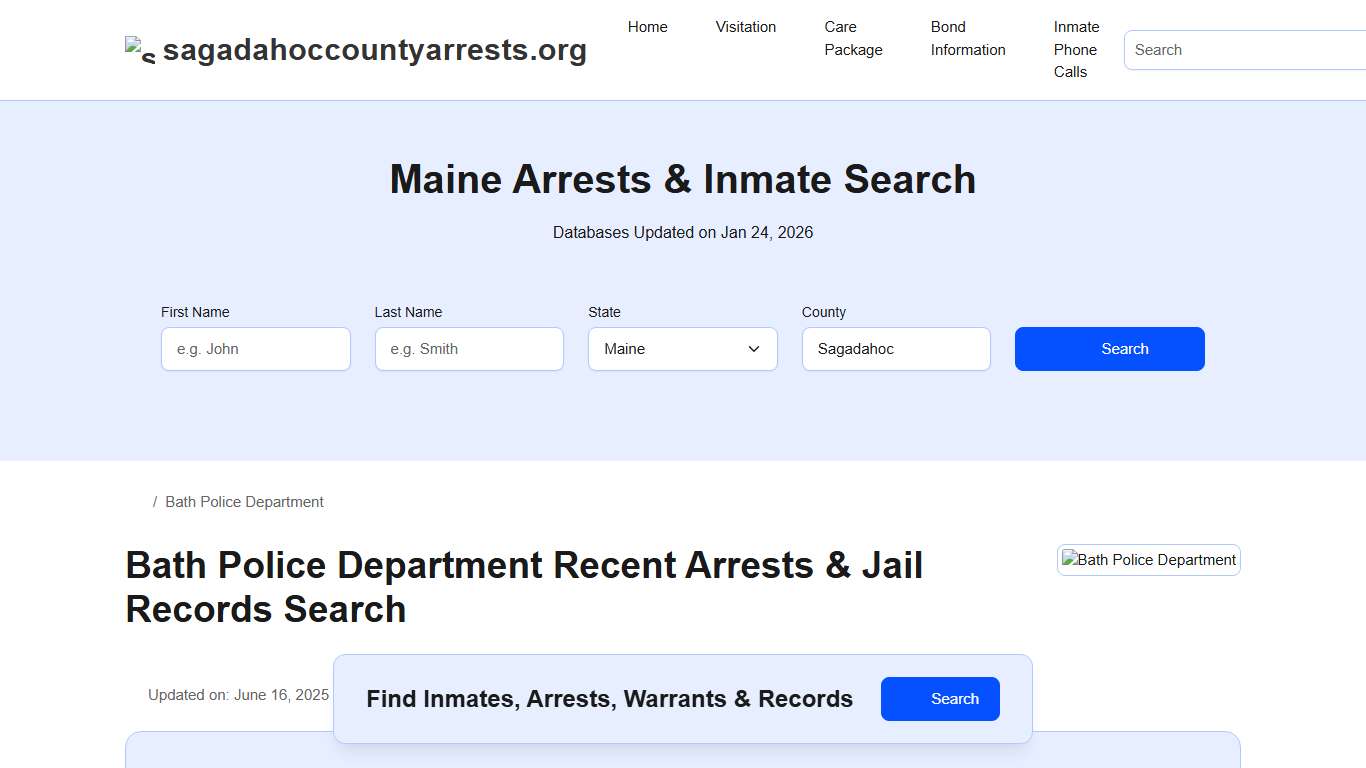 Bath Police Department, ME Arrests, Records, Jail Roster Lookup