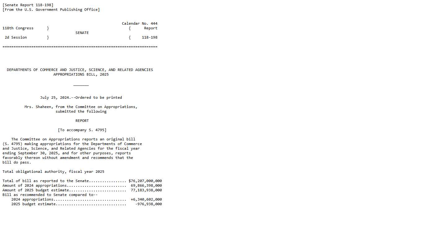 Senate Report 118-198 - DEPARTMENTS OF COMMERCE AND JUSTICE, SCIENCE, AND RELATED AGENCIES APPROPRIATIONS BILL, 2025