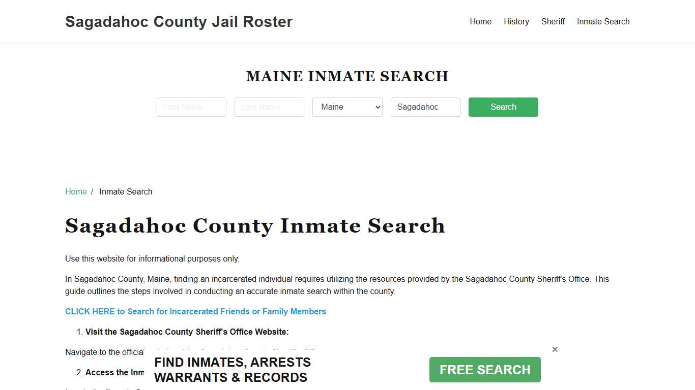 Sagadahoc County, ME Detainee Lookup